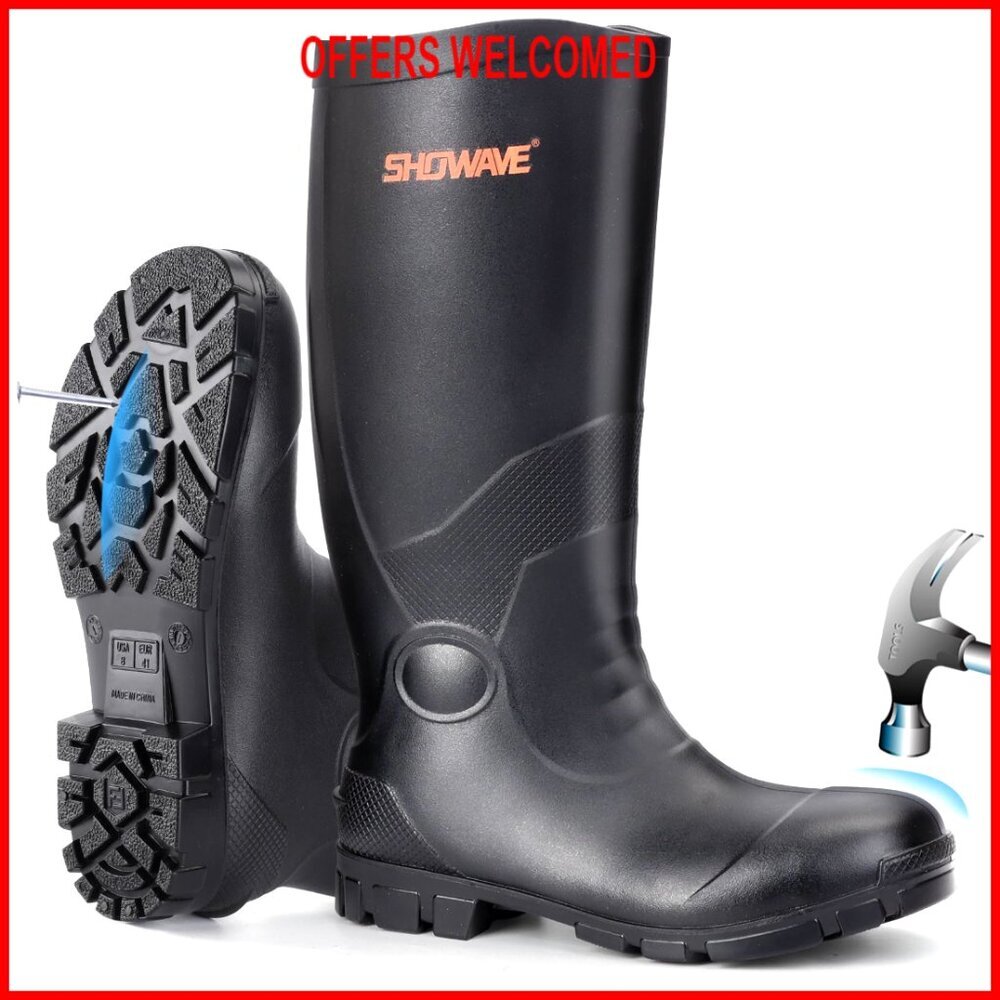 Steel Toe Rubber Work Boots Waterproof Durable Construction Hunting Industrial